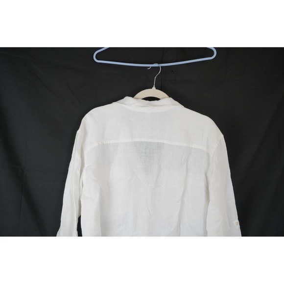 James Perse Standard White 100% Linen Roll Tab Sleeve Button Up  Shirt XL - Picture 10 of 11